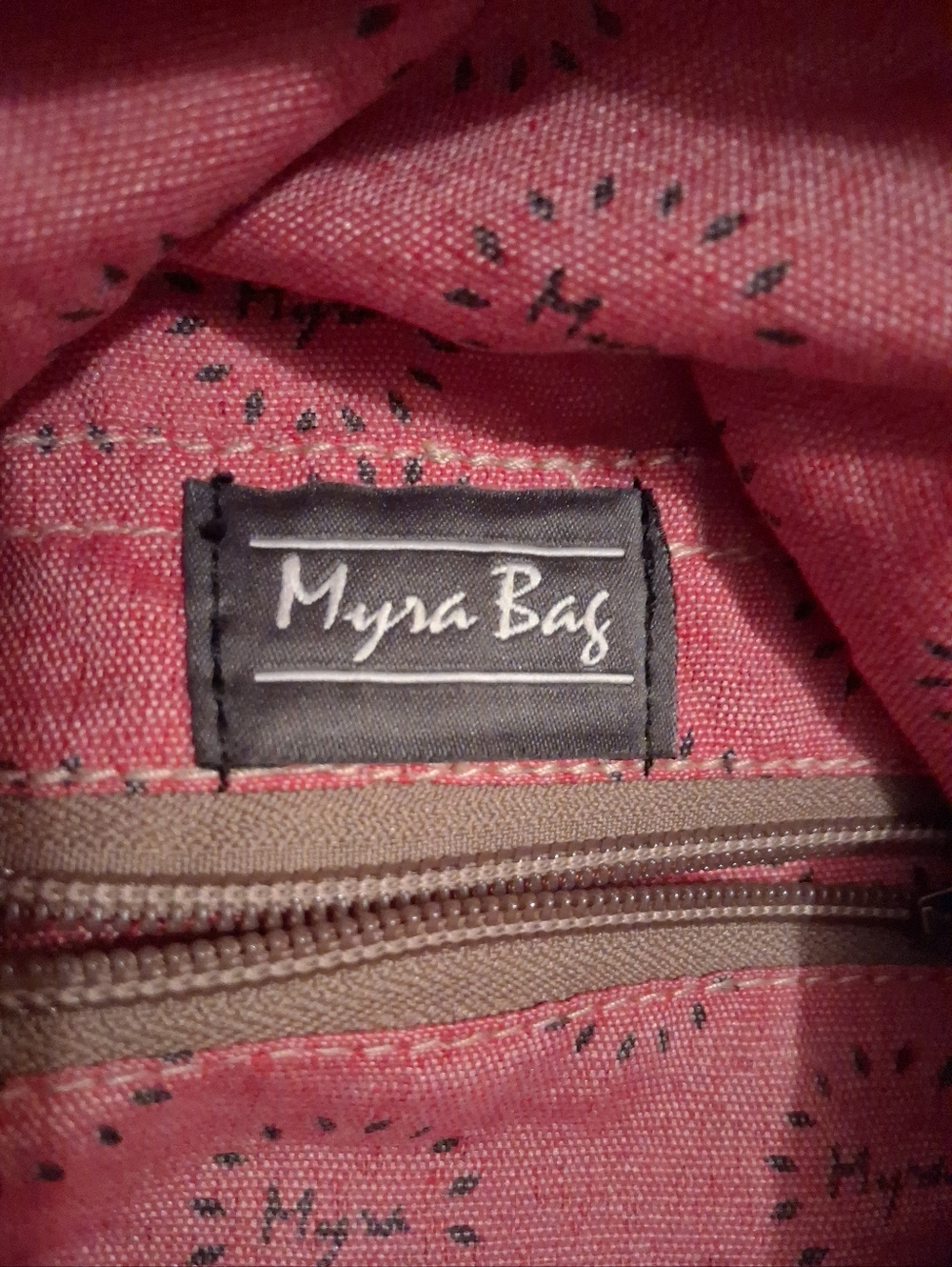 Myra Bag Red Floral Canvas Tote with Cowhide Trim - Picture 2 of 6